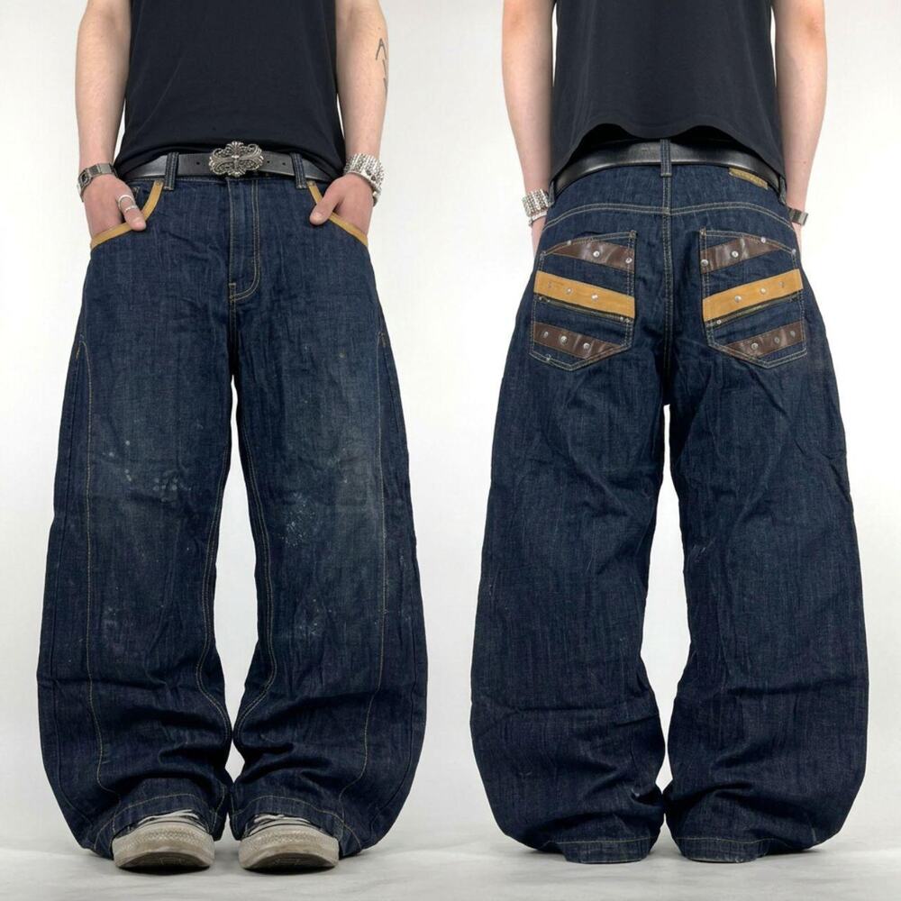 Vintage y2k grunge archive dark wash skater baggy wide leg studded jeans